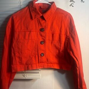 Primark mini cropped red jean jacket